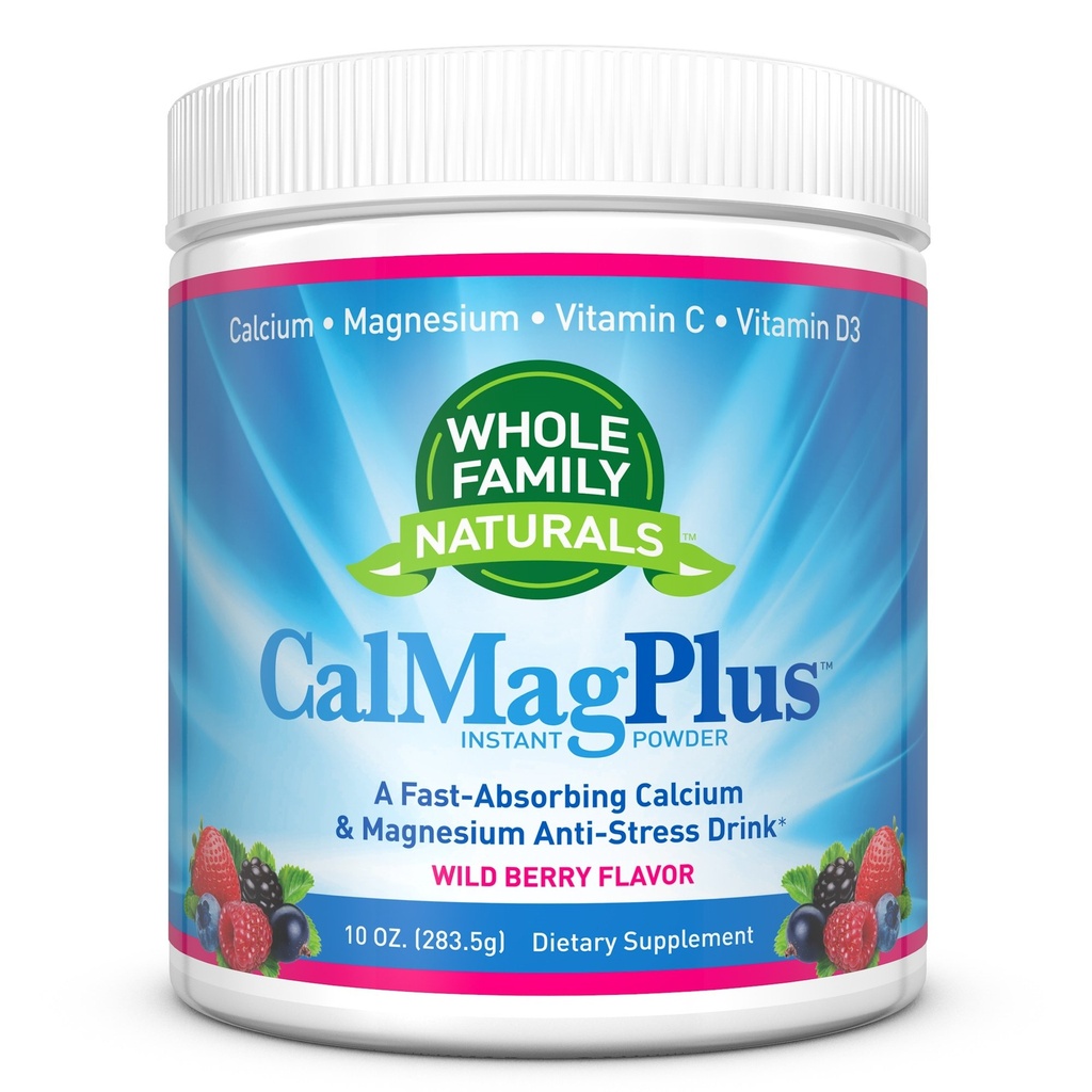 Calcium Magnesium Powder Supplement - CalMag Plus med vitamin C & D3 - Gluten Free, Non GMO, Wild Berry Flavor - Natural Call & Stress Relief Cal Mag Drink - Natural Calcium & Magnesium Powder