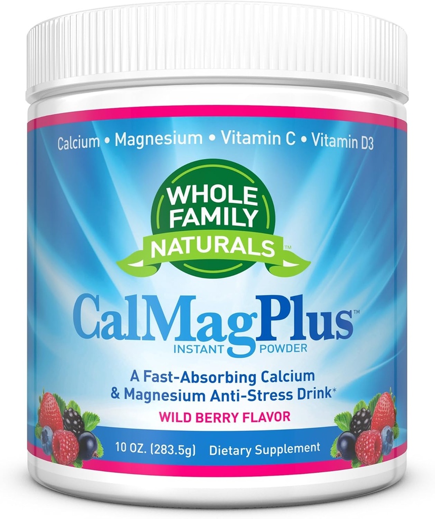 Calcium Magnesium Powder Supplement - CalMag Plus med vitamin C & D3 - Gluten Free, Non GMO, Wild Berry Flavor - Natural Call & Stress Relief Cal Mag Drink - Natural Calcium & Magnesium Powder