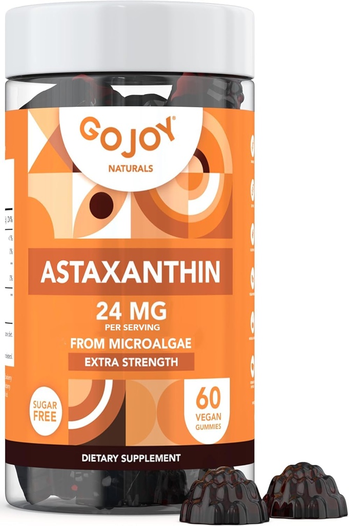GOJOY NATURALS Astaxanthin Gummies 24mg - High Potence Antioxidant Supplement - Hud, Øje & Immunwellness Support - Vegan, Sugar- Free, Non- GMO, Gluten- Free, Soy- Free - 60 Gummies