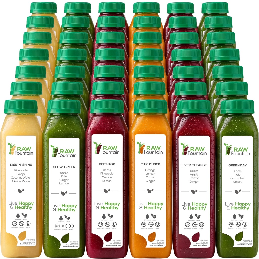 7 Dag Juice rense af Raw Fountain, All Natural Raw Detox rense, Juicing for Body Rest, Cold Pressed Juice Fast, Great Way to Jumpstart a Sund Diet, 42 Flaske 12oz, 7 Ginger Shots
