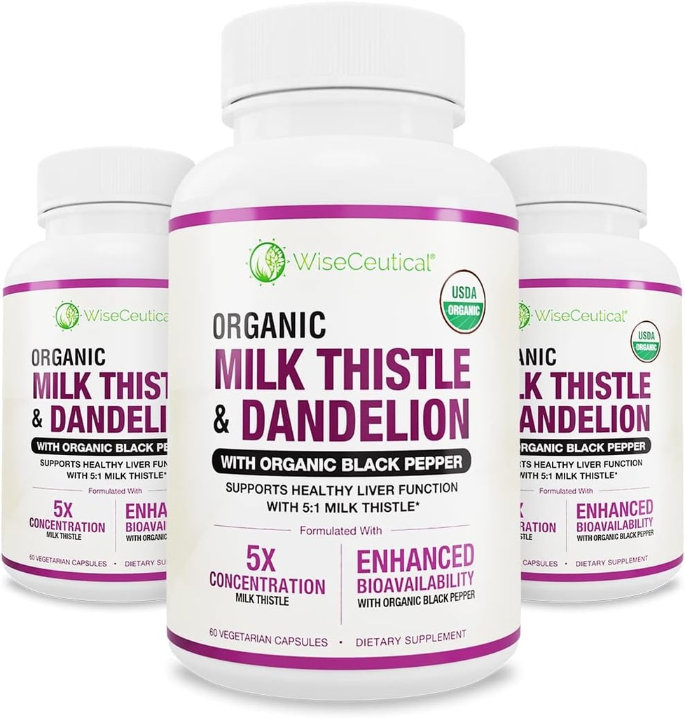 Max Absorption USDA Organic Milk Thistle Potent 5: 1 Koncentreret ekstrakt (2000mg styrke) & Organic Mælkebøtte Root Dex124; Silymarin Antioxidant Flavonoid Dex124; Leverstøtte Supplement (60 greve (pakke med 3))