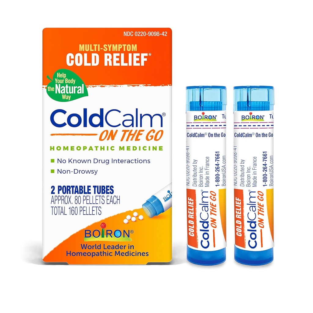 Boiron ColdCalm On Go Cold Relief for nysen, Runny Næse, Nasal Congestion, og Sore Throat - 2 Greve (160 Pellets)