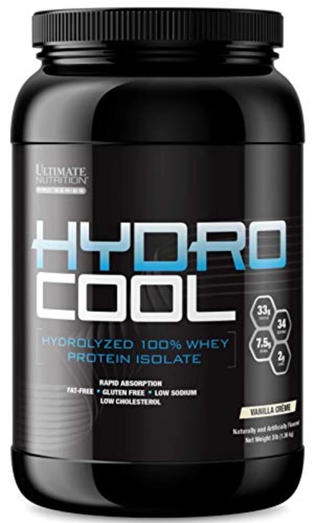 Ultimate Nutrition HydroCool Hydrolyzed Whey Protein Isolate Powder uden bloating - Fedt og Gluten Free, Rapid Absorption, 33 Bedste Protein, Vanilla, 3 Pund