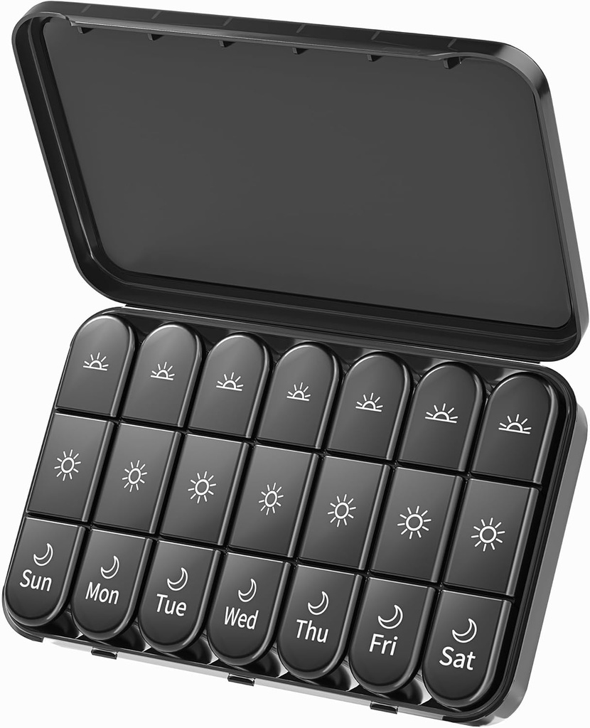 Daviky Weekly Pill Organizer 3X om dagen, Stor Pill Box 7 Dag 3 gange om dagen med Separat Light-Proof Container, Bærbar Travel Pill sag for Medicin, Vitaminer, Fiskeolie og kosttilskud