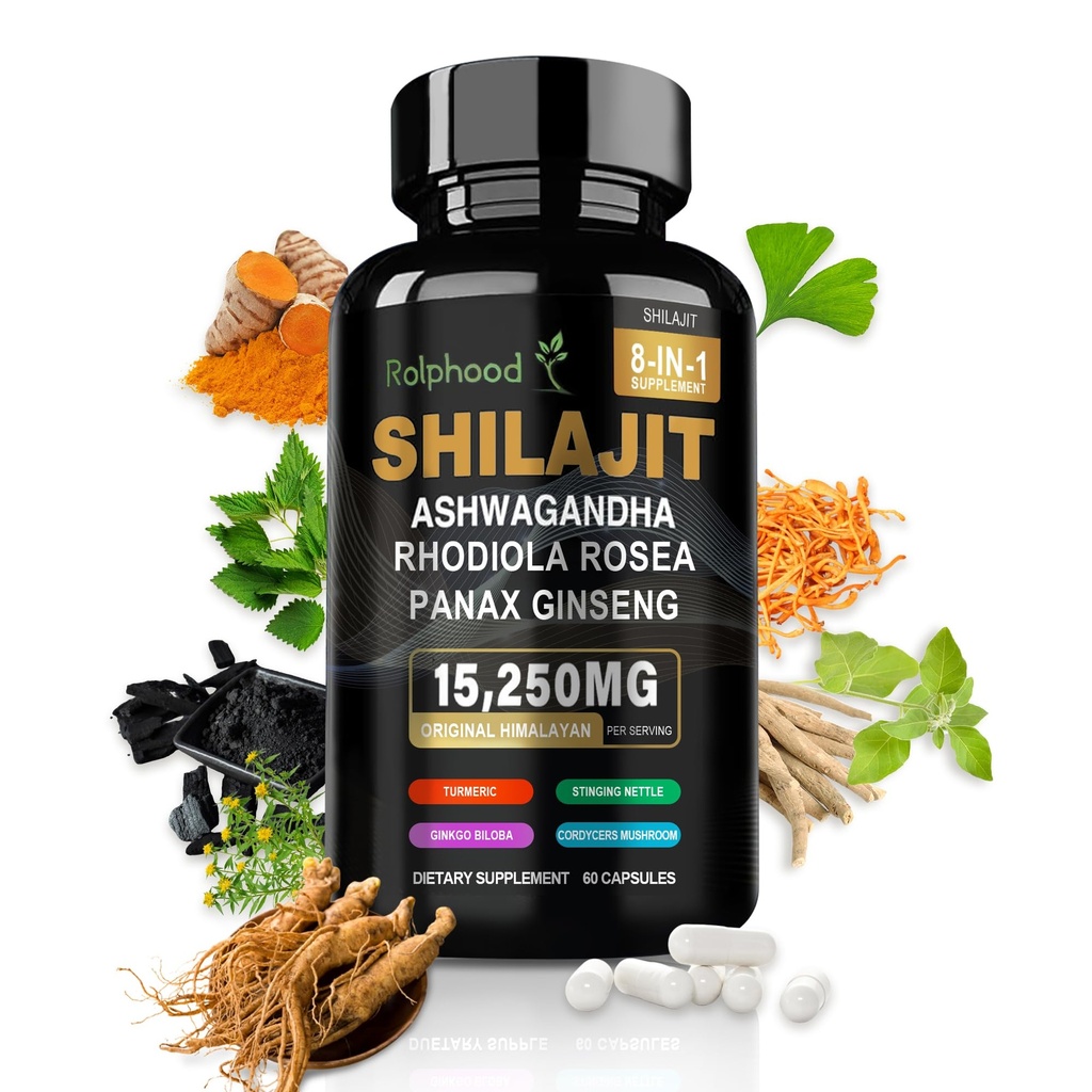Shilajit for mænd / kvinder - Pure Himalayan Organic, Shilajit kapsler med Ashwagandha, Kosttilskud 60 Kapsler Alternativ til harpiks, Drops & Gummies