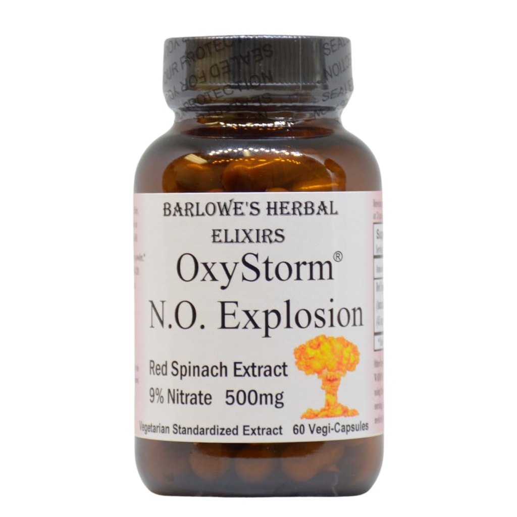 Barlowe 's Herbal Elixirs OXYSTORM ® N.O. Eksplosion af 124; Red Spinach Extract 9% - 124; Natural Nitrogen Oxide Booster 124; 500mg Per Kapsel 124; 60 Vegan Capsules