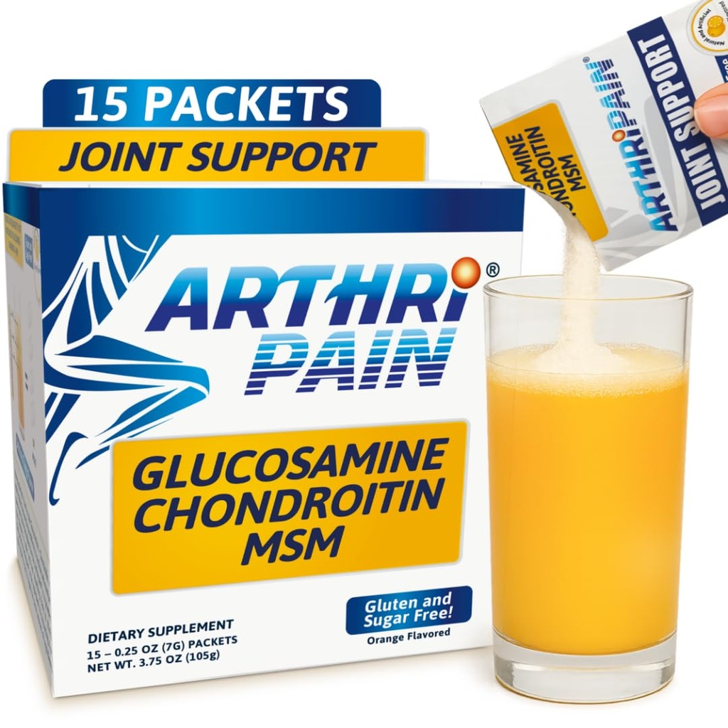 Arthripain - Joint Support Cartiage Repair Supplement - Klinisk testet Joint Juice - Ligament Relief Support - Glucosamine Chondroitin MSM - Opsvulmet Knee Behandling -Sugar- Free - Made in US - 15ct