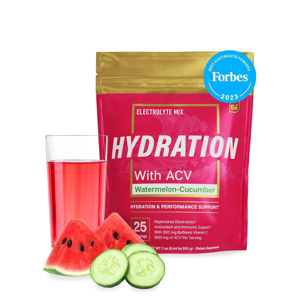Essentielle elementer Hydration Pakker - Vandmelon Cuckumber Pack - Sukker Free Elektrolytter Powder Pakker - 25 Stick Pakker af Elektrolytes Powder Ingen Sukker - Hydration Drink - med ACV & C-vitamin