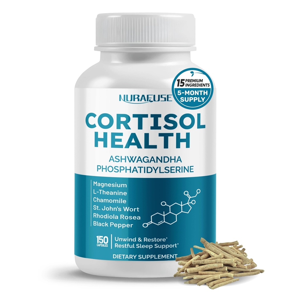 CORTISOL Health Ashwagandha 15-in-1 Supplement with Magnesium Phosphatidylserine L-Theanine Chamomile Rhodiola Rosea Licorice Holy Basil