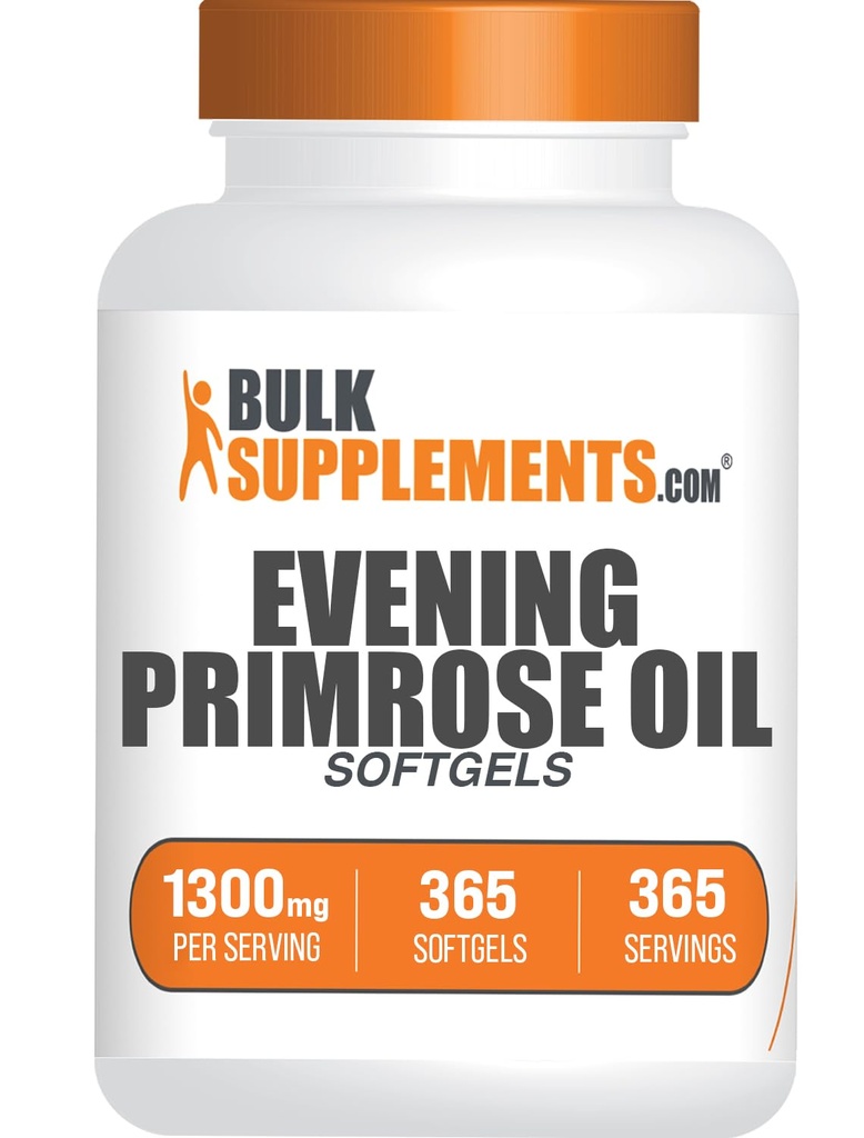BulkSupplements.com Aften Primrose Oil Softgels - GLA Kosttilskud, Aften Primrose Oil 1300mg - Gluten Free, 1 Softgel per Serving, 365 Count (Pack of 1)