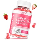 Sugar Free Collagen Gummies for Women Mænd, Multi Collagen Peptider Gummies Type I II III V X med Biotin Vitamin A B C D E til hår hud negle, Jordbær Flavor, 60 Greve