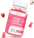 Sugar Free Collagen Gummies for Women Men, Multi Collagen Peptides Gummies Type I II III V X with Biotin Vitamin A B C D E for Hair Skin Nails, Strawberry Flavor, 60 Count