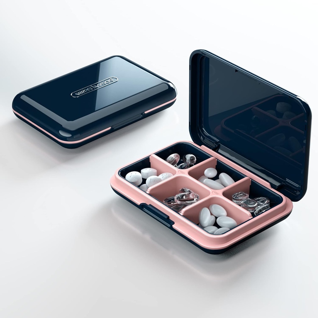 Rejsepillekasse - Acedada Bærbar pillholder, Rejsepillebeholder til punge, Vandtæt Compact Medicine Organizer Box, Blå