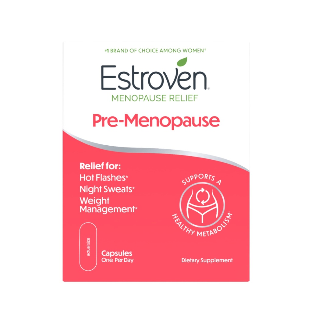 Estroven Pre- Menopause Relief, 30 Ct., Klinisk Proven Ingredienser, Giver Menopause Relief plus Night Sweats & Hot Flash Relief, Drug- Free eller Østrogen Free