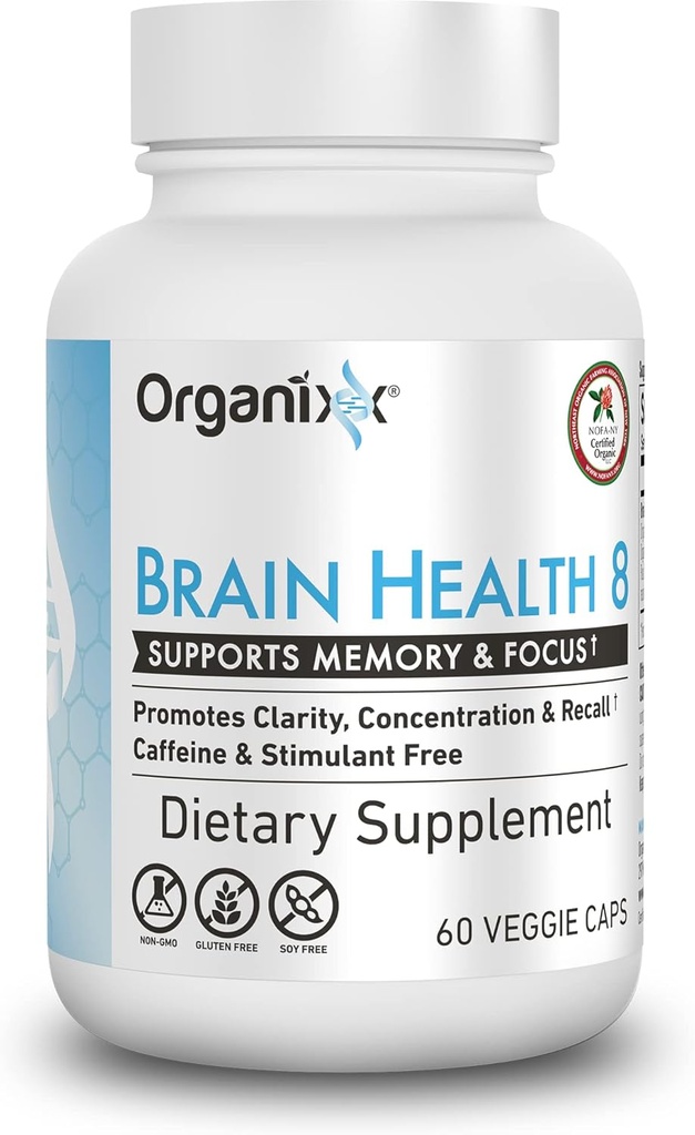 Organixx Agueless Brain Powerful Brain Health Supplement til Support Brain Function, Clarity, Fokus, Re- Energize Brain Cells, Hjælper med at fremme en afbalanceret mood, Gluten Free, Non GMO, 60 Vegetariske Capsules