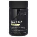 Sports Research Vitamin D3 med K2 Softgels - Plant Based K2 & Vegan D3 5000iu med kokos MCT Oil - Vegan Certified, Soy & Gluten Free - 120 Greve