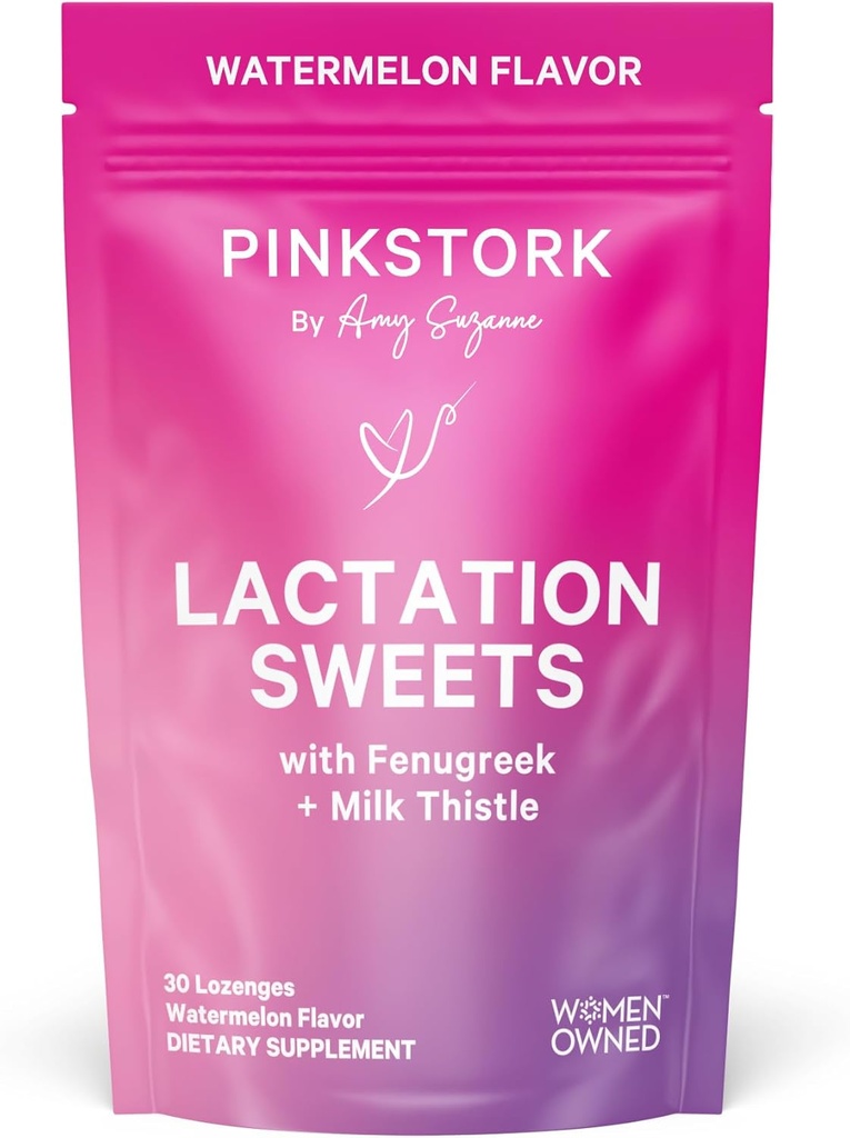 Pink Stork Amning Sweets Supplement, Amning Snacks med bukkehorn og mælk tidsel til støtte Breast Milk Supply - 30 Watermelon Candy Drops (Packaging May Vary)