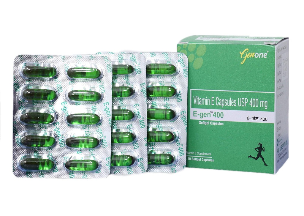 genone E- Gen 400 E-vitamin kapsel til glødende ansigt, hud og hår ernæring (30 kapsler)