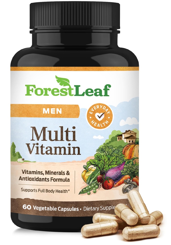 ForestLeaf Daglig Vitamin Multivitamin til mænd, Multi- Vitamin til mænd - Herre Multivitaminer & Multimineraler Supplement # 124; Alle essentielle Vitamin nødvendig for sundhed, Longevity & Energy # 124; 60 Veg Caps