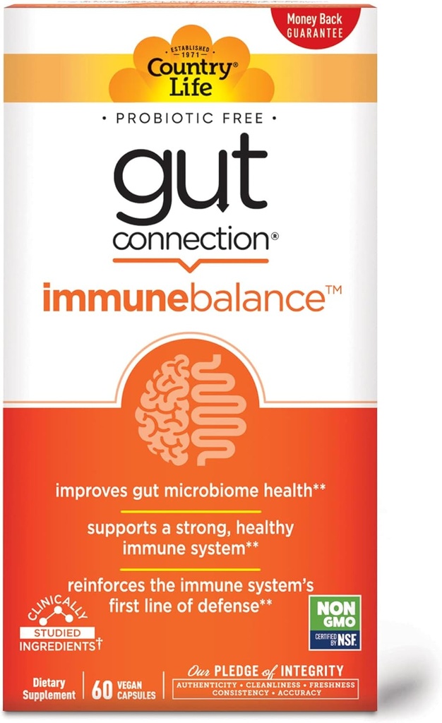 Country Life Gut Connection immunbalance 60 Veganske kapsler, Certified Gluten Free, Certified Vegan, Non- GMO Verified