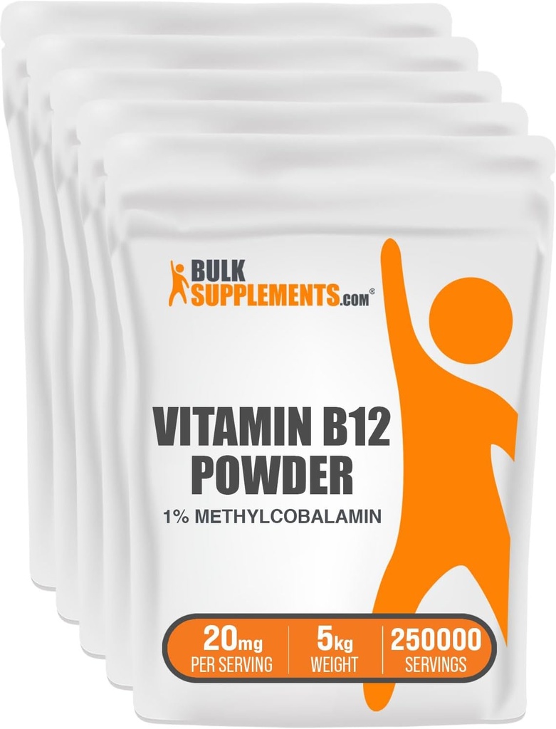BulkSupplements.com Vitamin B12 Methylcobalamin Powder - 1% B12 Methylcobalamin, Essential B Vitamin - B12 Supplement, Gluten Free, 20mg per servering, 5kg (11 lbs) (Pack of 1)
