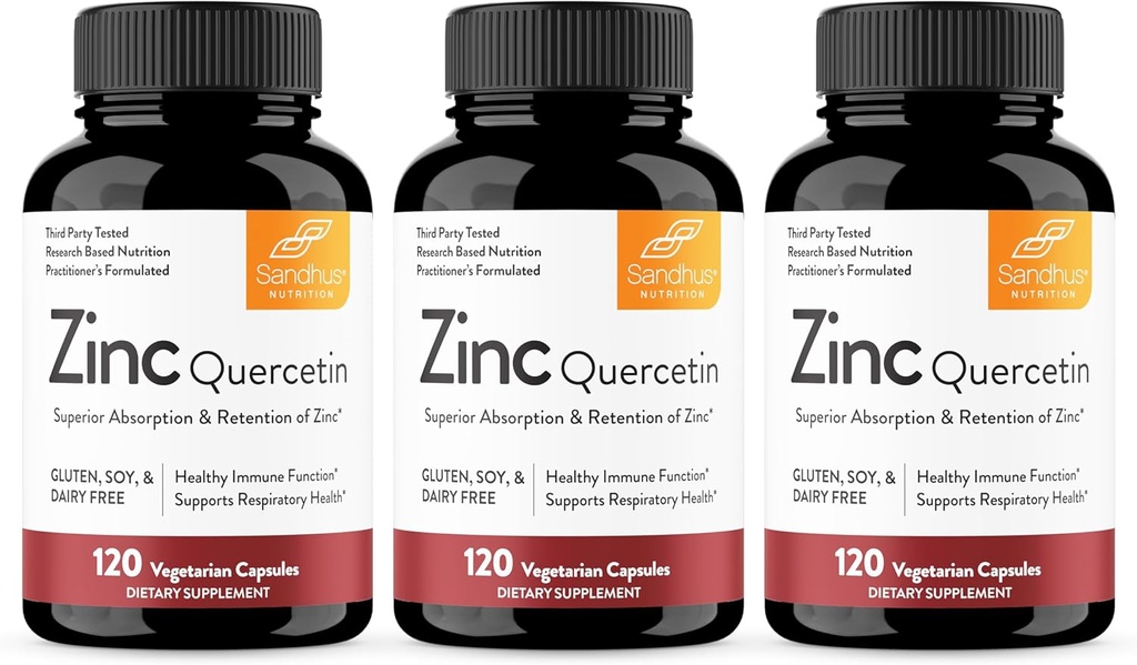 Sandhu 's Zink Quercetin 120 vegetariske kapsler (pakke med 3)