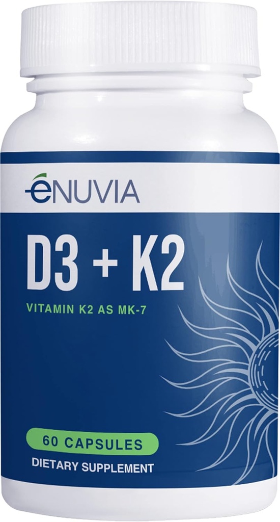 D3 + K2 - D3- vitamin K2 tillæg til kvinder og mænd - 60 Veggie kapsler - med Bioperine Black Pepper Extract - understøtter maksimal Calcium Absorption og hjerte og ben sundhed - Made in USA