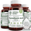 Natural Nutra Time Release Pantothenic Acid 500 mg, Vitamin B5 Supplement Helps Break Down Fat and Carbohydrates, Metabolism and Energy, Improve Muscle Health, 60 Vegetarian Tablets (3 Pack)