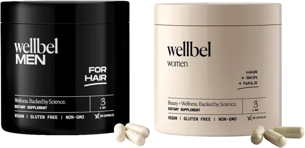 WELLBEL Mix Pack Mænd og kvinder Ren supplement til hår, hud og negle, Vegan, Gluten fri og ikke GMO