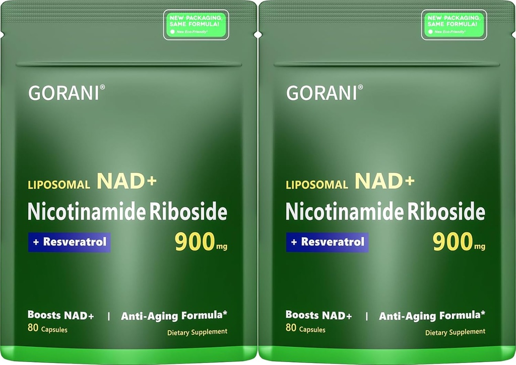 Gorani NAD + tillæg 900MG - Nicotinamid Riboside, Liposomal Resveratrol & Quercetin - understøtter cellulær energi & antioxidant sundhed - 80 kapsler