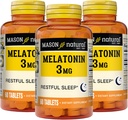 MASON NATURAL Melatonin 3 mg med B6 & Calcium, Natural Sleep Aid, Support Restaured Sleep, 60 tabletter (pakke med 3)