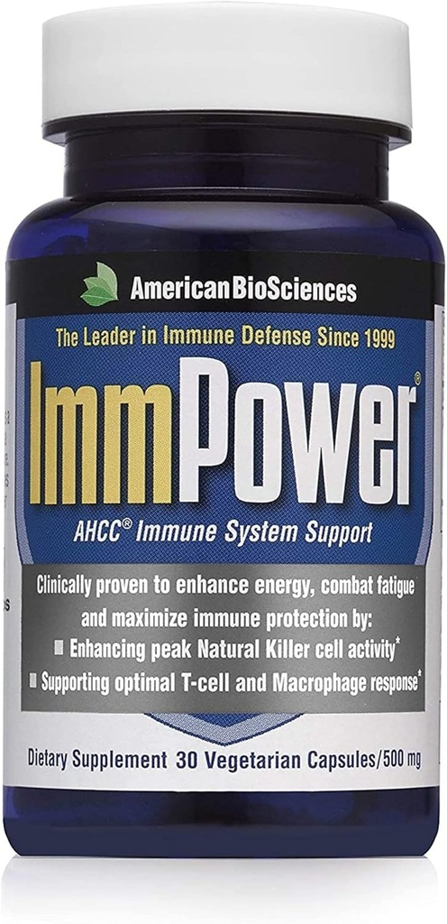 American BioSciences ImmPower AHCC Supplement, Vegetariske Kapsler, Forbedret immunstøtte, Natural Killer Cell Aktivitet og Cytokine Produktion, 500 milligram per Capsule (30 Tæl)