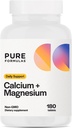 PureFormulas Calcium + Magnesium - Gluten Free Supplement understøtter Knoglesundhed & Samlet velvære med Magnesium Calciumvitamin C Vitamin D & Boron, Allergen Friendly Non- GMO 180 tabletter