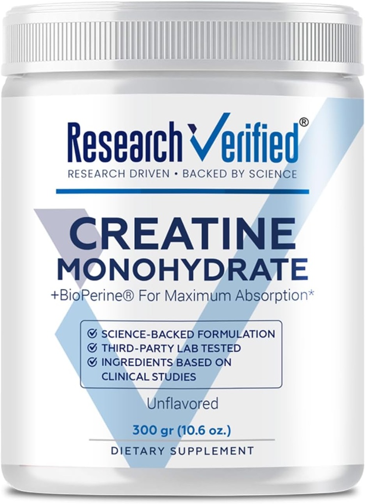 Forskning Verified Creatinine monohydrat - Støtte Optimal muskelvækst, Forbedre ydeevne - 5000mg Creatinine monohydrat - BioPerine - 60 Servere - Unflavored - Vegan
