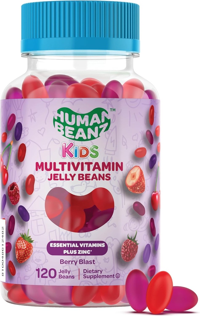 Multivitamin Jelly Bean Gummies med zink til børn, immuntilskud Kosttilskud, Vegetar, 120 Berry Blast Jelly Beans, Kosher