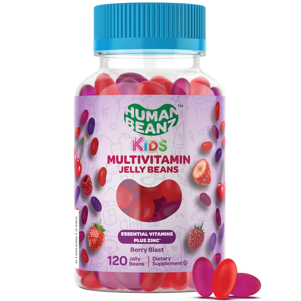 Multivitamin Jelly Bean Gummies med zink til børn, immuntilskud Kosttilskud, Vegetar, 120 Berry Blast Jelly Beans, Kosher