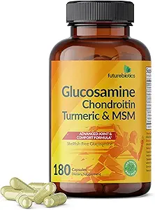 Futurebiotika Glucosamine Chondroitin Gurkemeje & MSM Advanced Joint Formel, understøtter sunde Joints & Mobility - Non-GMO, 180 kapsler