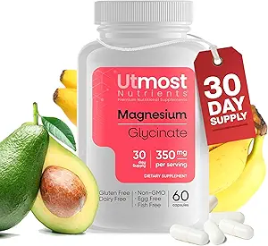 Magnesium Glycinat Supplement - kun 1 Kapsel = 175 MG Absorberet Magnesium (350 MG i 2 Kapsler) Non-GMO, Glutenfri, Major- Allergen Free- Promodes Nighttime Calm & Muscle Wellness (60 Kapsler)