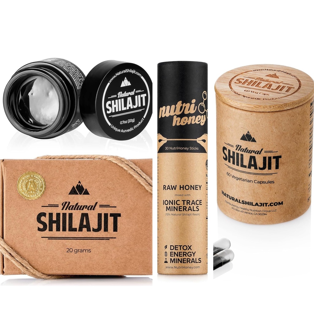 NATURLIGE SKILAJIT Resin 20G, Shilajit Honey Sticks 30 Count Capsules 60 Count