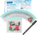 Serfeymi 32 Pcs Zipered Pill Pouches Organizer Plastic Tasker 3 X 3 Tommer 12 mil Self Sealing med Slide Lock skrivbar Label Gennemsigtig rejse medicin opbevaring taske sag og 1 Pc Marker- grøn