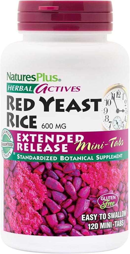NaturesPlus Herbal Actives Red Yeast Rice, Extended Release - 600 mg, 120 Mini Tablets - Herbal Supplement - Vegan, Vegetar, Gluten- Free - 60 Servere