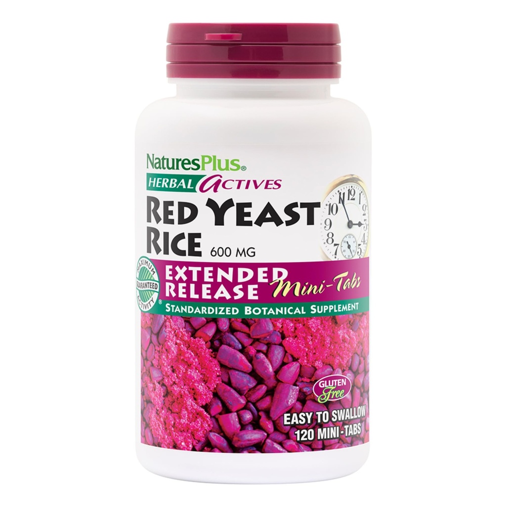 NaturesPlus Herbal Actives Red Yeast Rice, Extended Release - 600 mg, 120 Mini Tablets - Herbal Supplement - Vegan, Vegetar, Gluten- Free - 60 Servere
