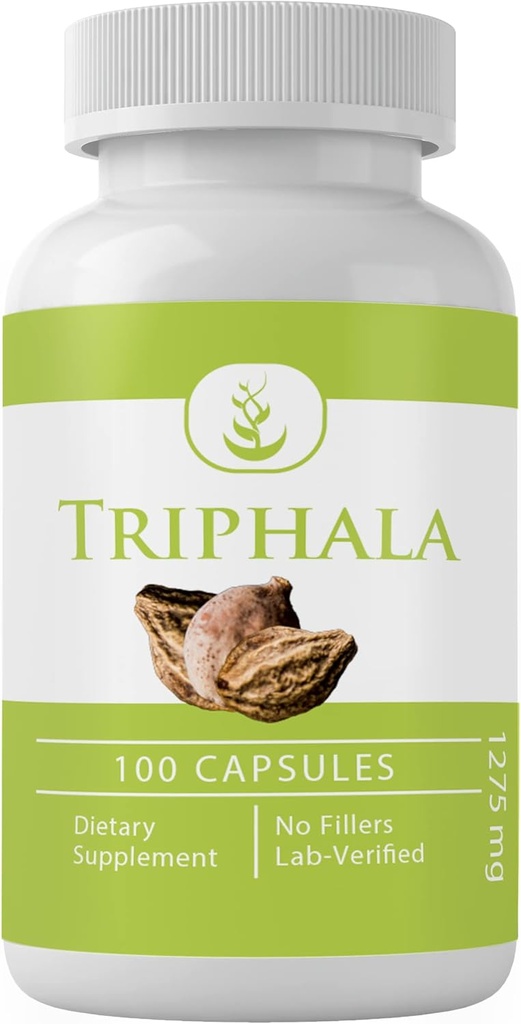 PURE ORIGINAL INGREDIENSER Triphala pulver, (100 kapsler) Altid ren, ingen tilsætningsstoffer eller fyldstoffer, Lab Verified