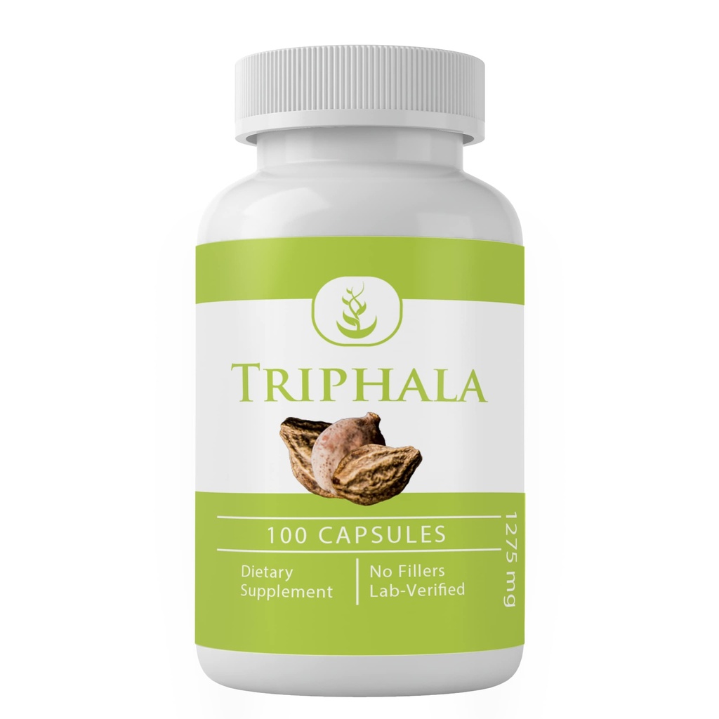 PURE ORIGINAL INGREDIENSER Triphala pulver, (100 kapsler) Altid ren, ingen tilsætningsstoffer eller fyldstoffer, Lab Verified