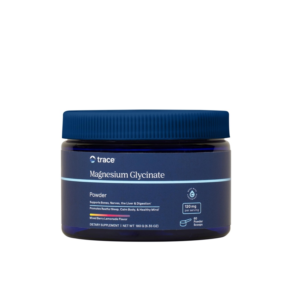 Trace Minerals Magnesium Glycinate Powder - Daglig Magnesium pulver til søvn støtte - Calming Bedtime Drink - Natural & Gentle - Blandede Berry Lemonade - 180g (60 Servering)
