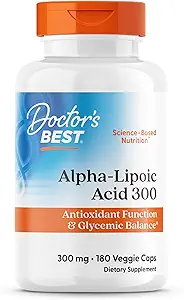 Doctor 's Best Alpha- Lipoic Acid 300, Understøtter Antioxidant Funktion & Glycemisk Balancer, Non- GMO, Gluten Free, Vegan, Soy Free, 300 mg, 180 Veggie Caps