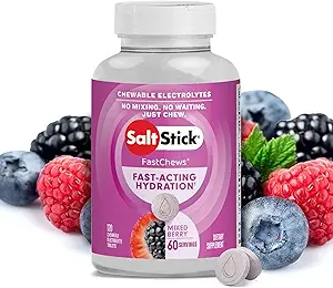 SaltStick Electrolyte FastChews - 120 blandede berry Chewable Electrolytes - Salt Tablets for Running and Hydration, Electrolyte Chews - 120 Greve