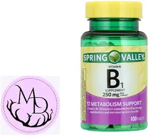Spring Valley Vitamin B1 tabletter Kosttilskud, 250 mg, 100 Count + Dri Store Sticker.