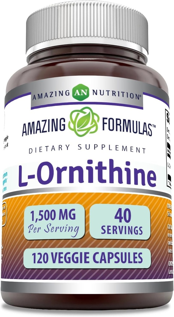 Amazing Formulas L- Ornithin 1500 Mg Per Serving Veggie Kapsler Supplement 124; Non- GROMLE 124; Gluten Free Gluten 124; Lavet i USA (120 Greve)