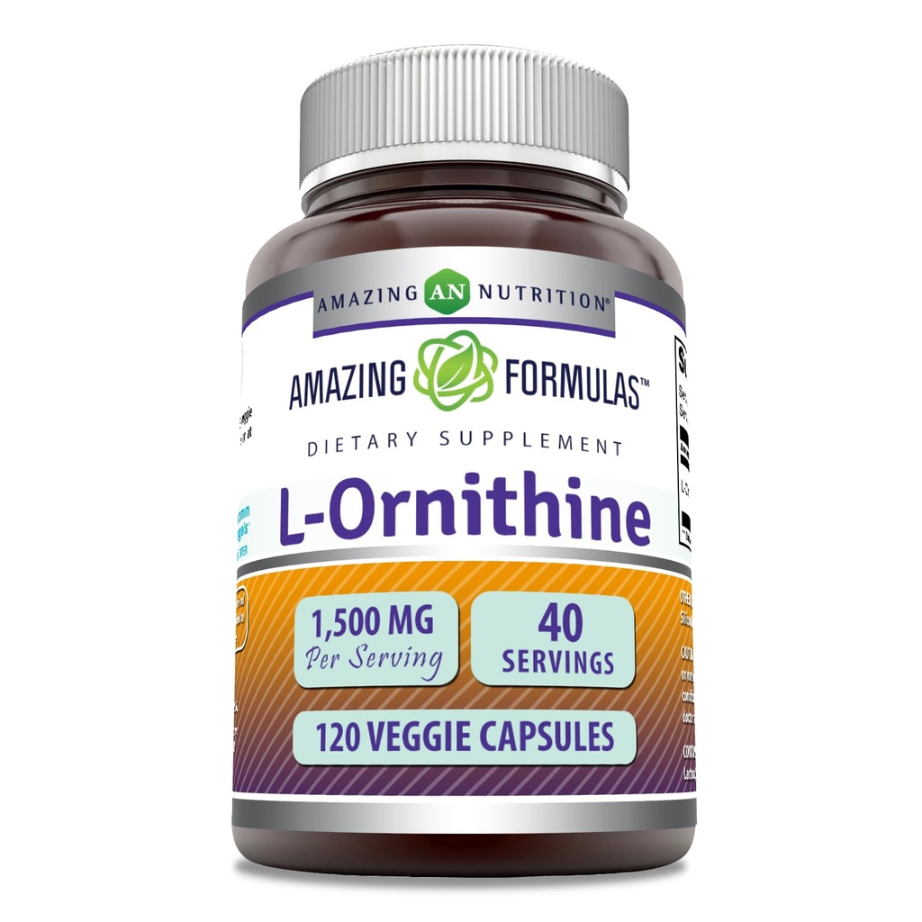 Amazing Formulas L- Ornithin 1500 Mg Per Serving Veggie Kapsler Supplement 124; Non- GROMLE 124; Gluten Free Gluten 124; Lavet i USA (120 Greve)